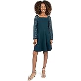 Speechless Girls' Scuba Crepe Party Dress with Long Sheer Dew Drop Sleeves