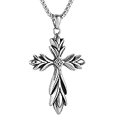 HZMAN Cross Necklace for Men Silver Stainless Steel Pendant Gothic Christian Jewelry