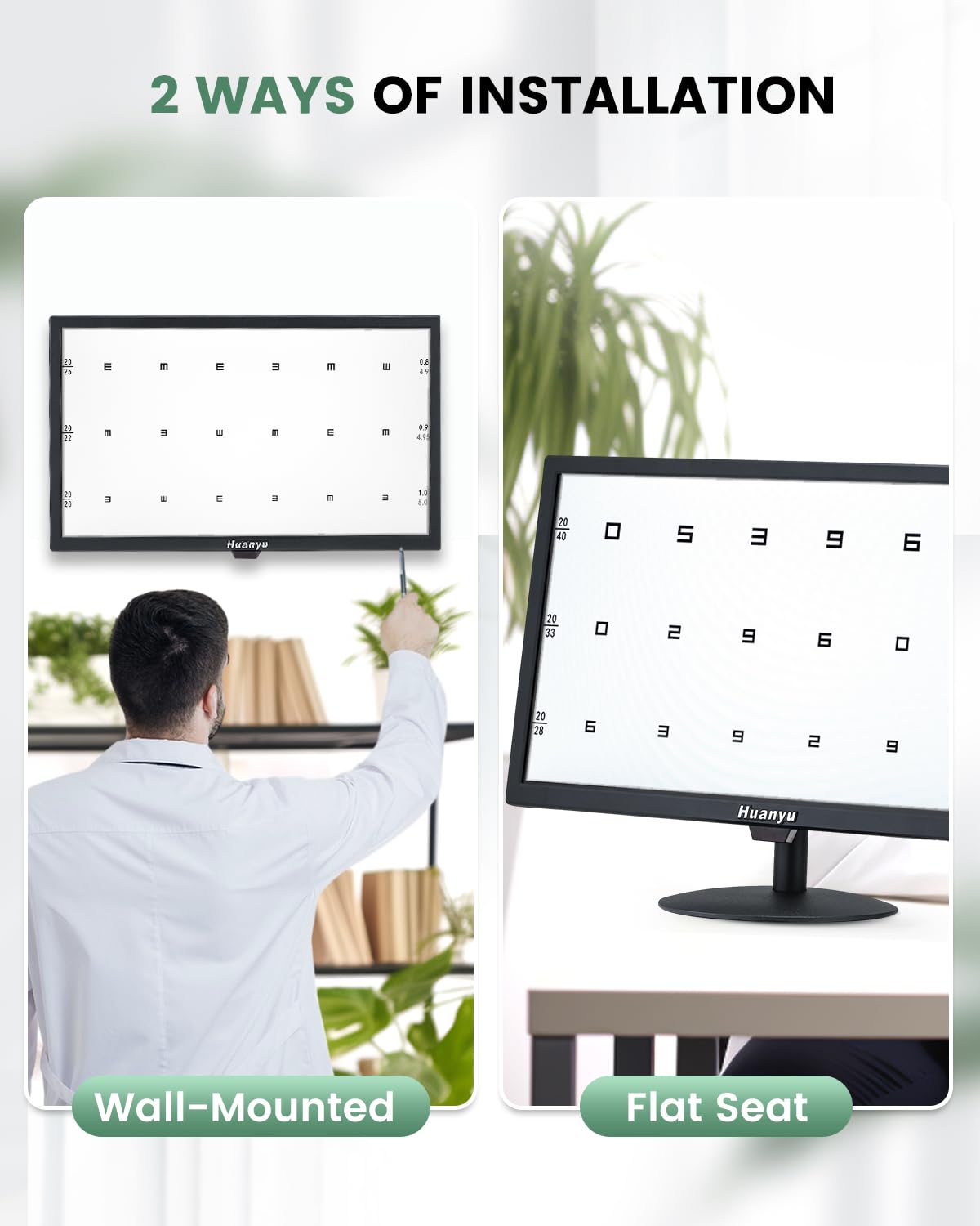 Huanyu Visual Acuity Chart Digital 23inch LCD Electronic Optical Eye Charts with 44+ Visual Targets and 5 Display Methods Optometry Tester Projector with Remote