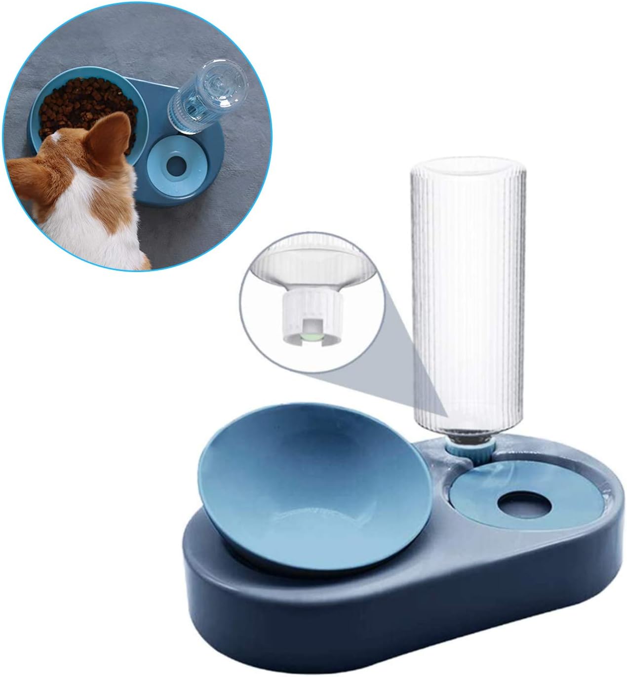 LONTG Dog Cat Food Bowl and Water Bowl Set Pet Automatic Water Dispenser with Feeding Bowl No Spill Dog Automatic Water Bowl Adjustable Cat Feeder Bowl Pet Bowls with Stand for Small Medium Dogs Cats