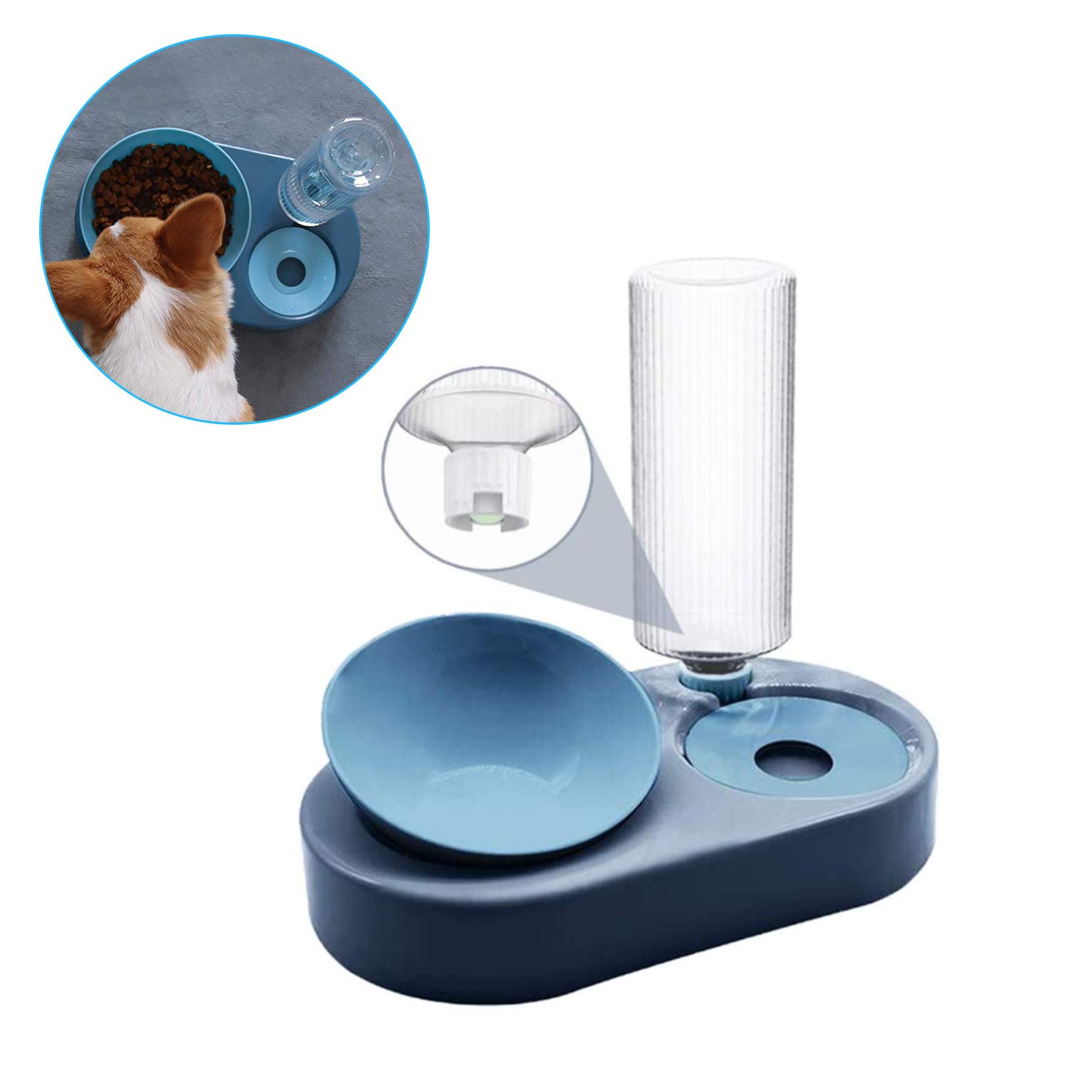 LONTG Dog Cat Food Bowl and Water Bowl Set Pet Automatic Water Dispenser with Feeding Bowl No Spill Dog Automatic Water Bowl Adjustable Cat Feeder Bowl Pet Bowls with Stand for Small Medium Dogs Cats