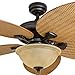 Honeywell Ceiling Fans Palm Valley, 52 Inch Tropical Indoor Outdoor Ceiling Fan with Light, Pull Chain, Three Mounting Options, 5 Palm Leaf Blades, Reversible Motor - 50507-01 (Bronze)