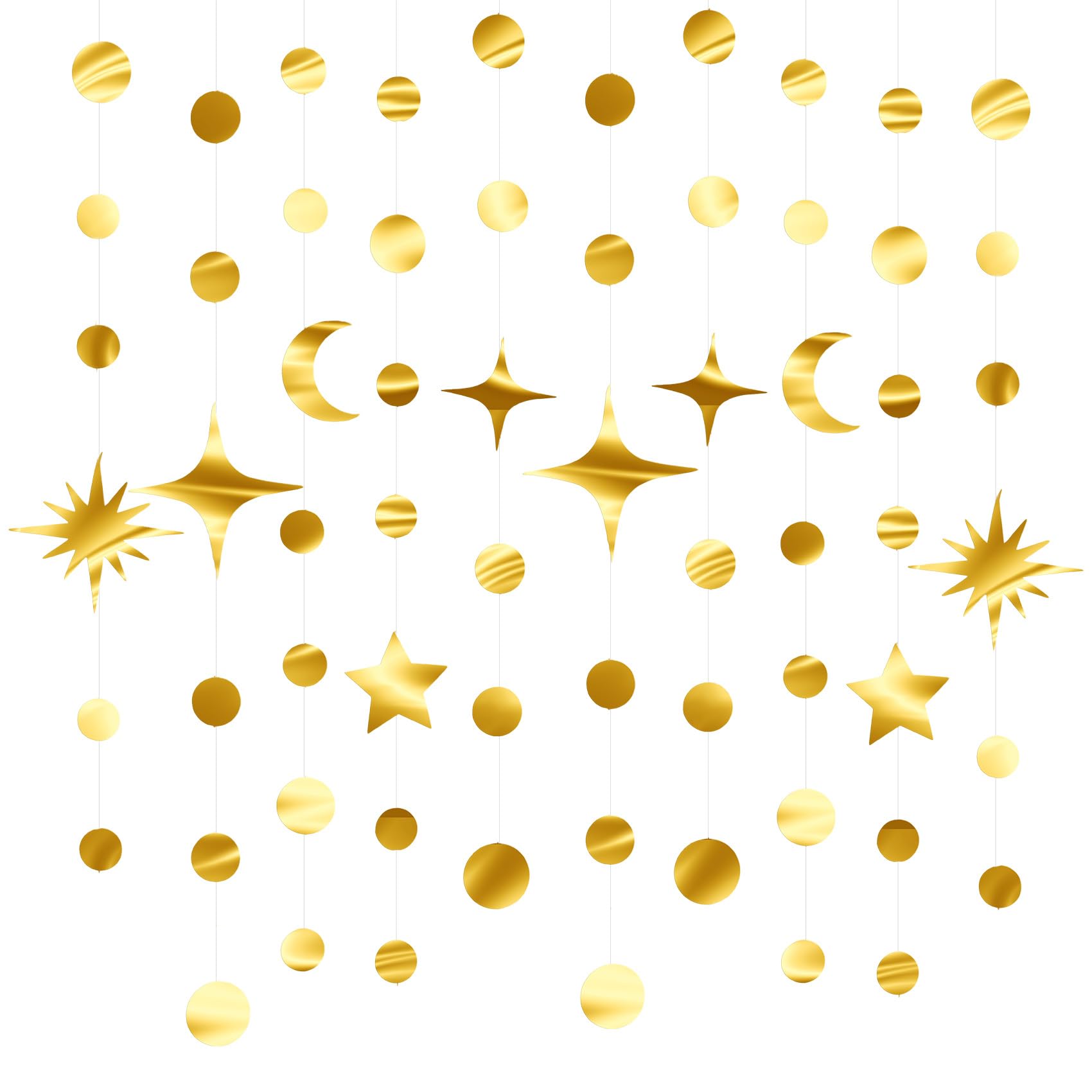 Star Moon Garland,4Pcs Gold Ramadan Decorations For Home,Eid Decorations For Ramadan Graduation Birthday Baby Shower Eid Muburak Part Favors Supplies Decor,Reflective Star Paper Garland