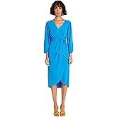 Maggy London Womens Long Sleeve V-Neck Faux Wrap Crepe Dress Event Party Occasion Guest ofCocktail Dress