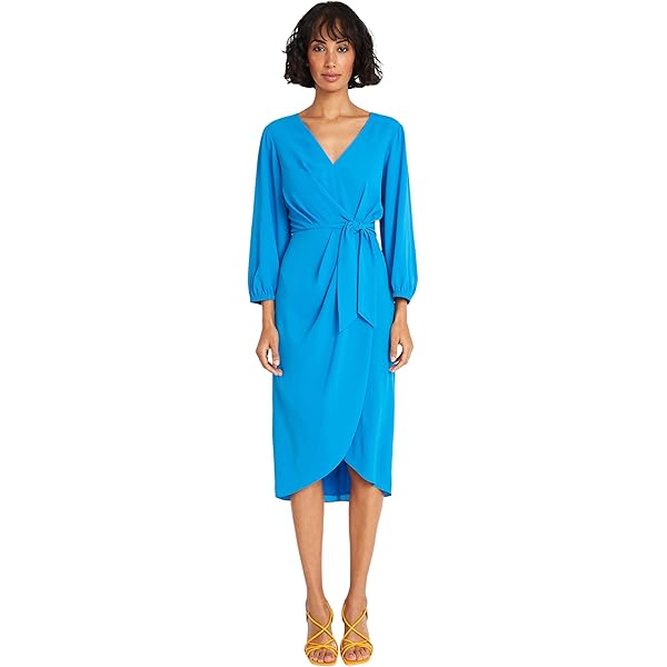 Maggy London Women's Long Sleeve Faux WRAP Dress Green at Amazon Women's  Clothing store