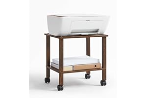 YUFAM 2 Tier Printer Stand with Storage,Under Desk Shelf Printer Table, Rolling Printer Cart for Office,Home,Brown
