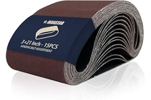 15 Pcs 3 x 21 Inch Assorted Aluminum Oxide Sanding Belt,80/120/150/240/400 Grit