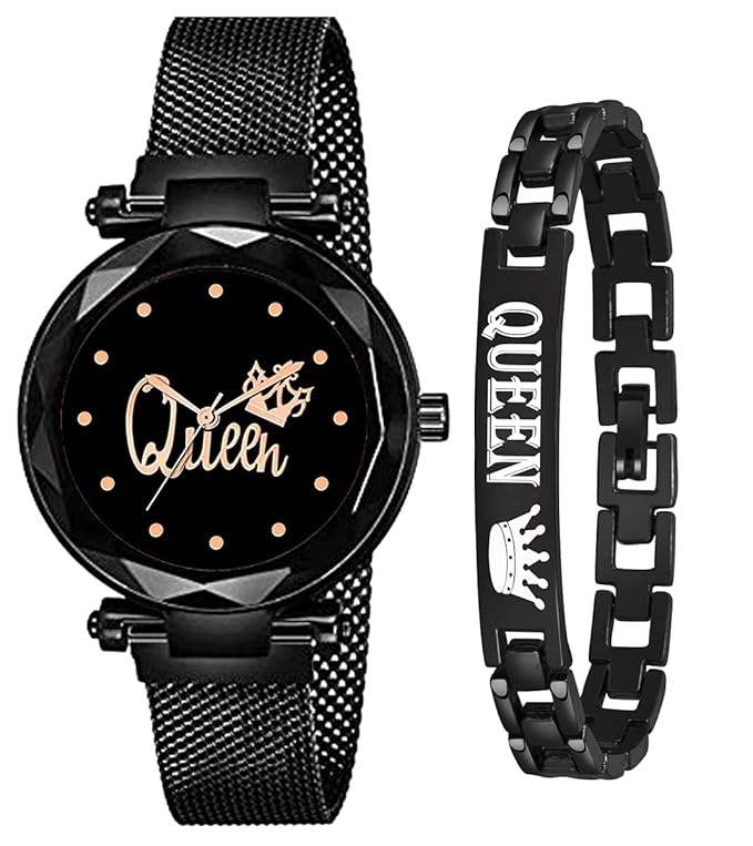Buy Casera Analog Strap and Queen Bracelet Combo Watch for Girls and Women (Black) at