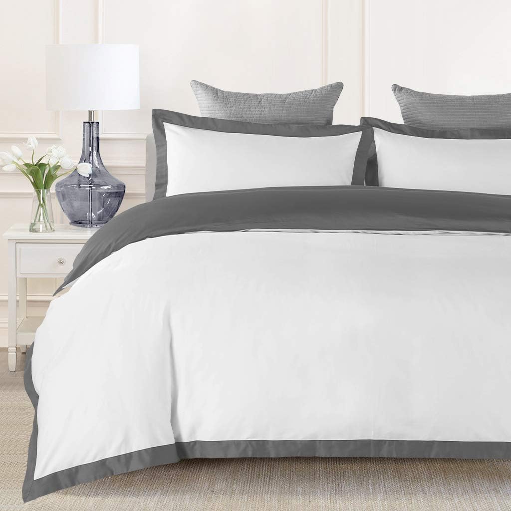 JOHNPEY Duvet Cover Queen (1 Duvet Cover+2 Pillow Shams), 100% Egyptian Cotton,Soft and Breathable with Button Closure
