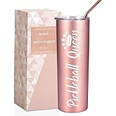 Onebttl Pickleball Gifts for Women - 20 oz Stainless Steel Skinny Tumbler with Lid, Pickleball Queen (Rose Gold)