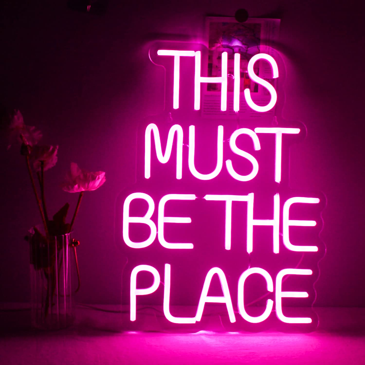 This Must Be The Place Neon Sign, Pink Neon Signs for Wall Decor, Pink LED Sign, Letter Neon Lights with USB Powered for Bedroom, Livingroom, Wall Hanging Decor — image 1