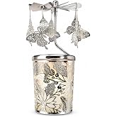 Butterfly Spinning Candle Holder – Silver Laser-Cut Butterfly Carousel with Floral Base – Scandinavian-Inspired Metal Tea Light Holder – Decorative Tabletop Accent – 6.25