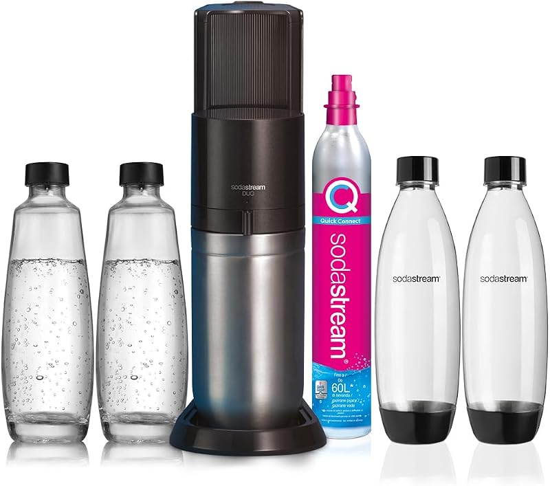 Duo – Gasatore per realizzare acqua frizzante e bevande, nero