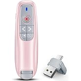 Presentation Clicker for Powerpoint Presenter Remote with Laser Pointer | Wireless Slide Advancer for Computer/Mac/Laptop/PPT, Red Pointer, RF 2.4GHz USB A and Type C Receiver, Plug and Play, Pink