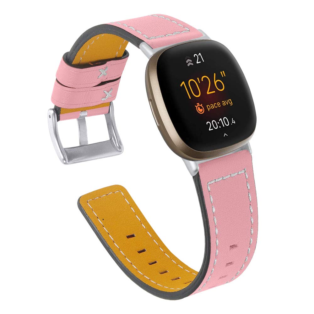 TenCloud Straps Compatible with Fitbit Versa 3/Sense Strap, Replacement Leather Band Wristband for Fitbit Sense/Versa 3 Smartwatch Women Men (Pink)