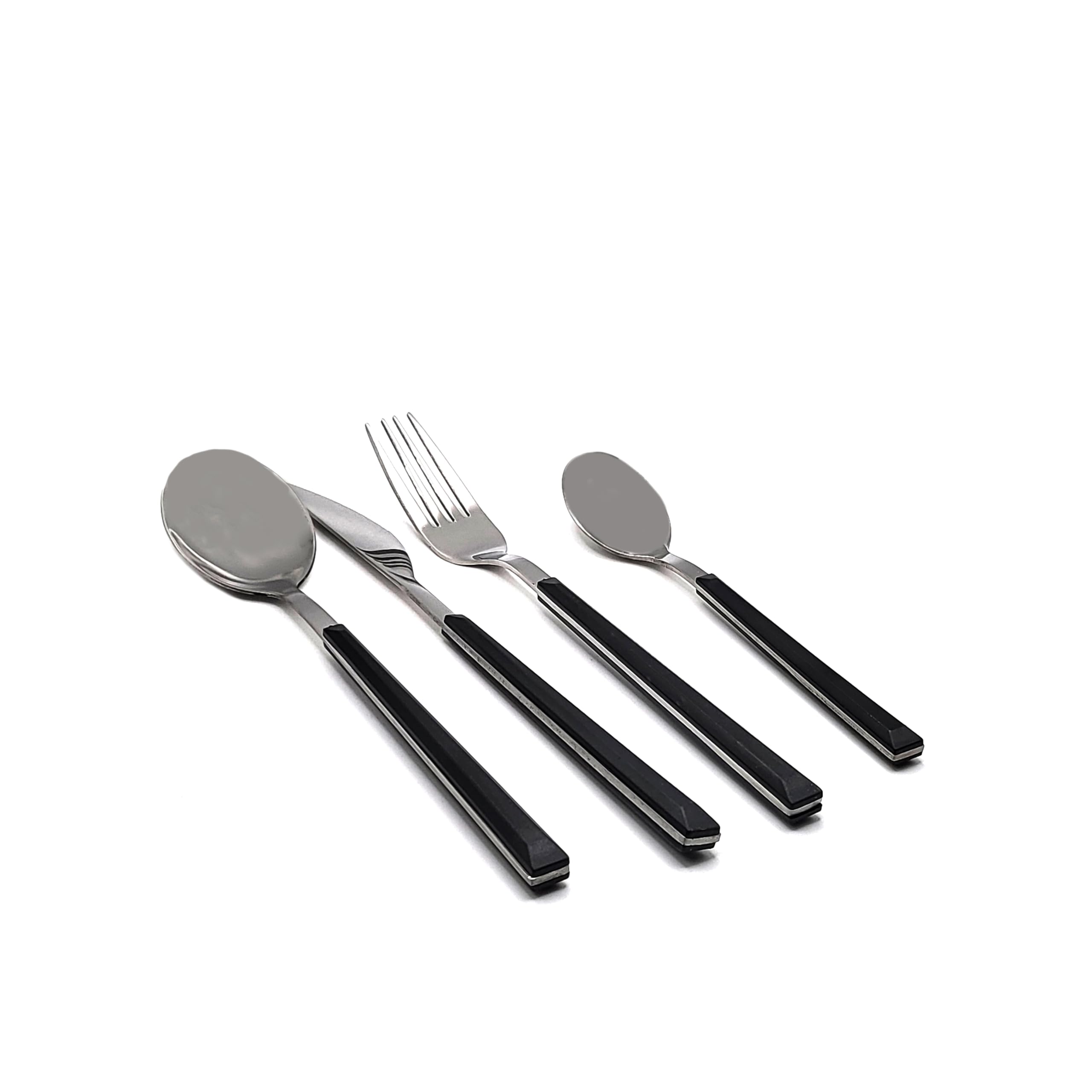 16-Piece Black Stainless Steel Cutlery Set, Modern Tableware with Premium ABS Handles, Elegant Dining Utensils by BWD