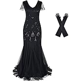 Women Evening Dress 1920s Flapper Cocktail Mermaid Plus Size Formal Gown with Long Gloves
