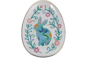 ULTECHNOVO Ceramic Bunny Dish: Easter Dessert Plate - Salad Serving Tray, Egg Shaped Appetizer Platter with Watercolor Garden