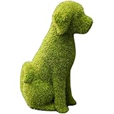 Cyrank Flocked Animal Statue Outdoor Garden Statues Decor European Style Handcrafted Resin Simulation Moss Flocked Dog Cat Figurine for Garden(01)