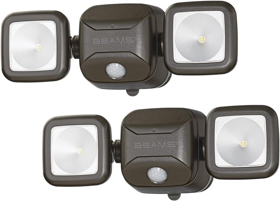 Lighting - Beams MB3000 High Performance 500 Lumen Wireless Battery Powered Motion Sensing LED Dual Head Security Spotlight, Brown, 2-Pack