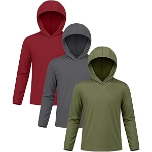 ZITY 3 Pack Rash Guard for Boys Girls Long Sleeve Hooded Swim Shirt Kids UPF50+ Sun Protection Fishing Shirt