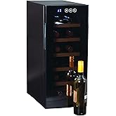 Koolatron Wine Fridge - Wine Cooler, 12 Bottle Cabinet for Champagne, White & Redwines with Beech Wood Racks Freestanding Cel