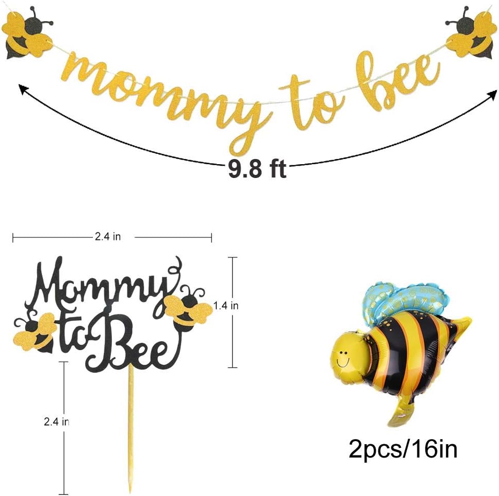 Dusenly Pack of 4 Mommy To Bee Banner Mommy To Bee Cake Topper and Bee balloon Bumble Bee Baby Shower Banner Gender Reveal Party Decorations - Image 3