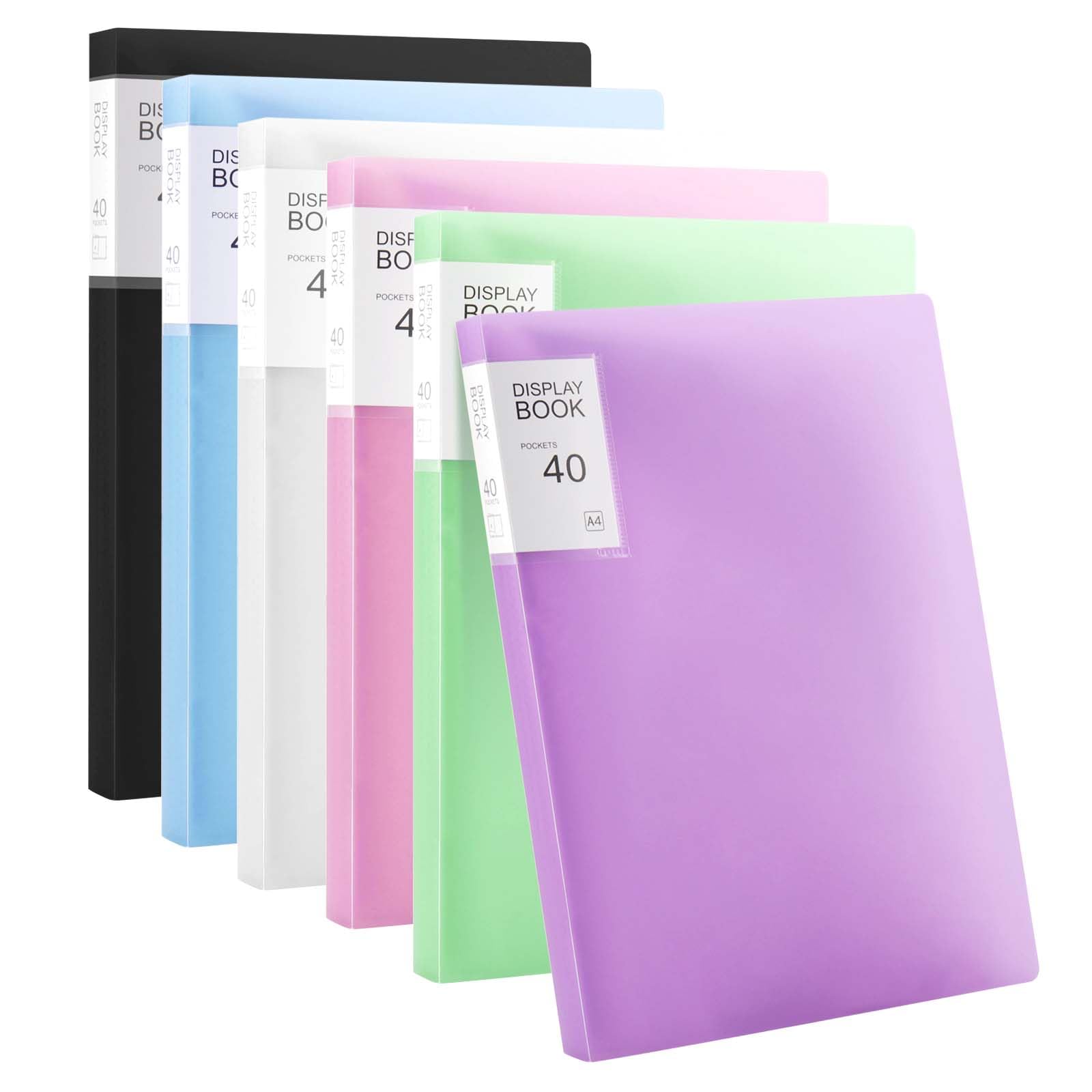 SEUNMUK 6 Pack A4 Display Folders, 40 Pockets Presentation Project Display Book with Plastic Sleeves, Certificate Folder for Individuals, Offices (6 Colours)
