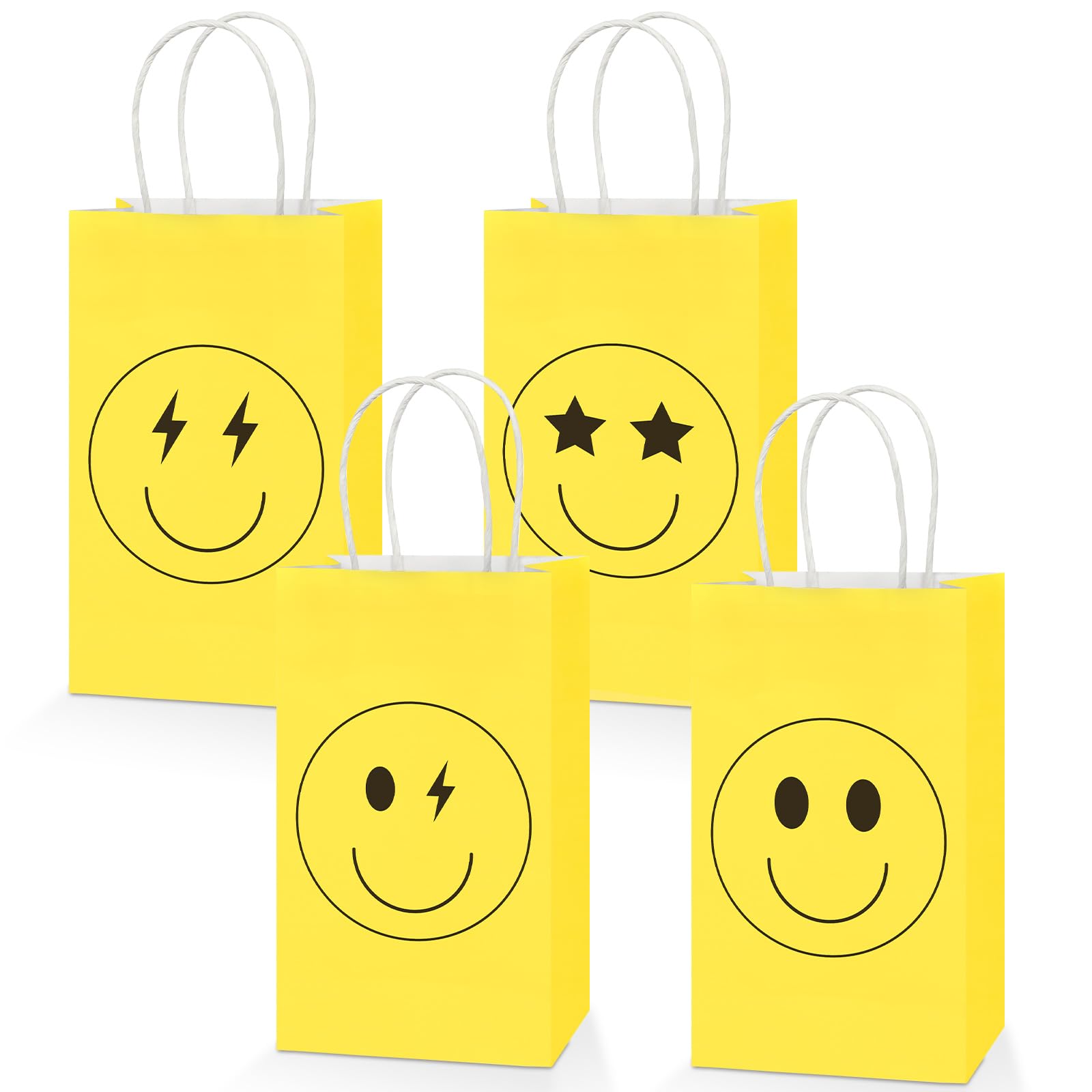 Photo 1 of 16PCS Smile Face Gift Paper Bags for Bachelorette Birthday Baby Shower Dinner Party, Yellow Preppy Party Favors Goodie Bags Decor Supplies, 4.7 x 8.2 Inches