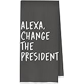 BlissfulAbon Funny Political Kitchen Towels - Change The President Decorative Waffle Weave Dish Towels, Funny Kitchen Bathroom Decor, House Warming Gifts, Changing Towel, 16×24 Inches- Gray