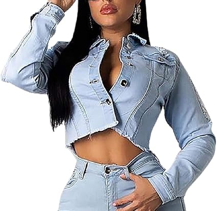 denim crop top long sleeve