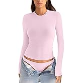 EasyGala Womens Cotton Long Sleeve Shirts Crew Neck Fitted Basic Going Out Outfits Undershirt Spring Fall Clothes 2025