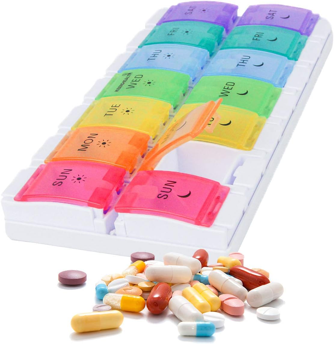 KEENHEALTH Daily Pill Organizer, BPA-Free, Large Compartments, Pills & Supplements for 7 Days, Moisture Resistant, Arthritis-Friendly, Rub-Resistant Silk Print (2): Health & Personal Care