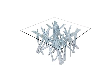 DuNord Design Couchtisch Treibholz Teak Massivholz 80cm grau Glas