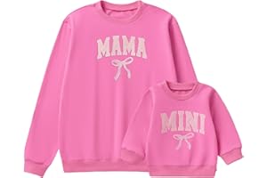 WINIODER Mommy and Me Matching Outfits Cute Bow Mama and Mini Long Sleeve Crewneck Sweatshirt Tops Mother Baby Matching Clothes