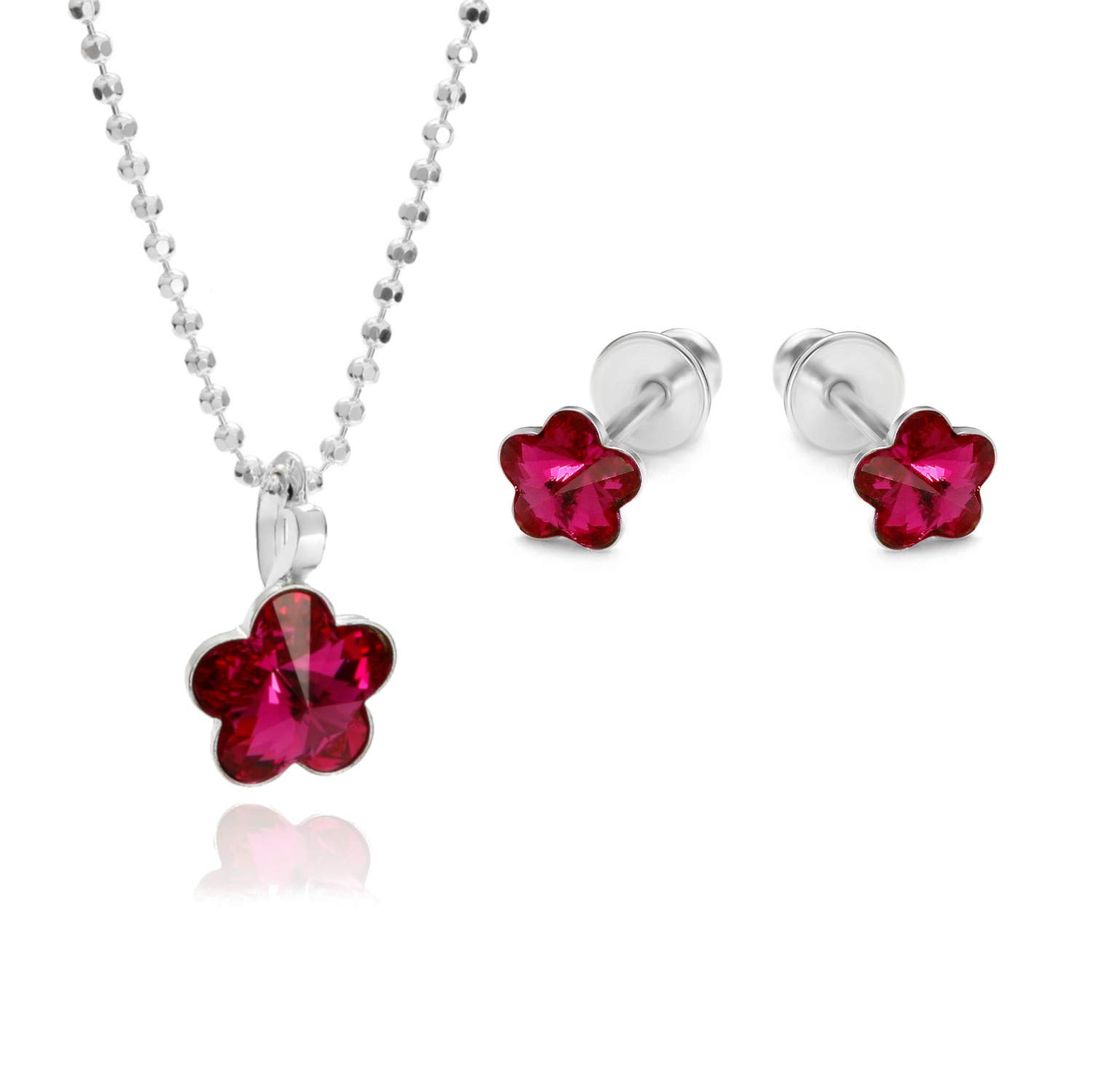 Butterfly Childrens Jewelry Set With Silver Flower Pendant And Sparkling Gemstone