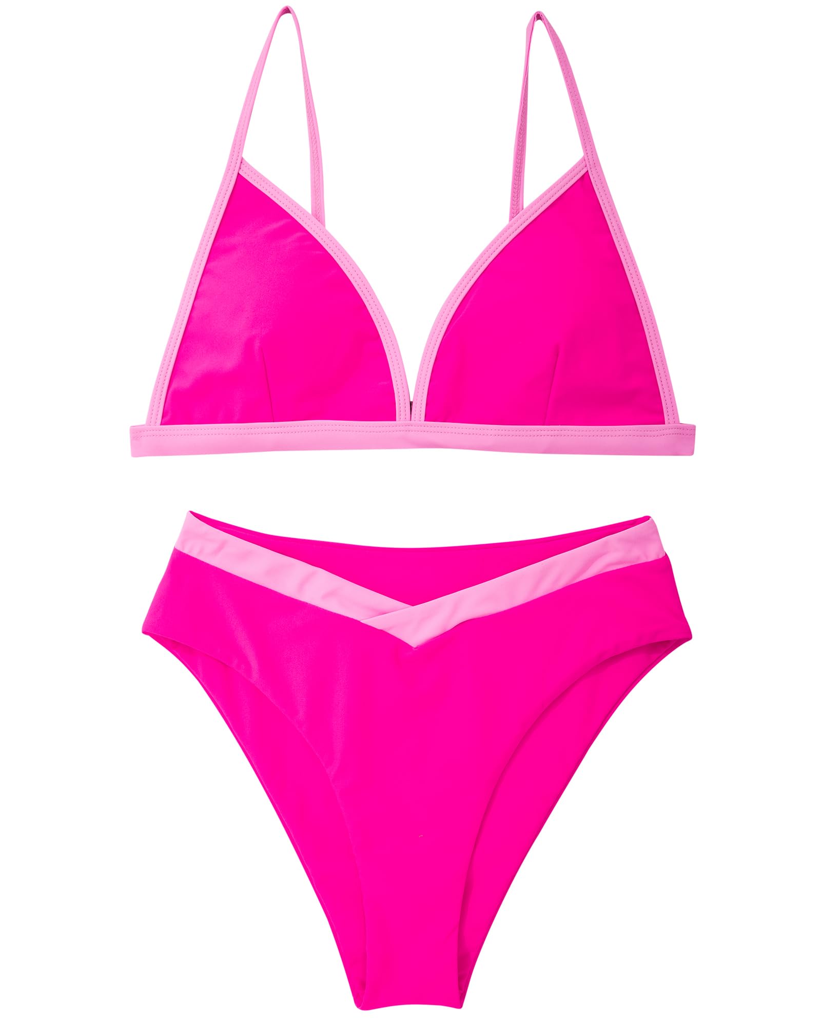SUUKSESS Women Triangle High Cut Bikini Sets Sexy High Waisted Color Block Two Piece Swimsuits Push Up Bathing Suits(Pink Color Block,M) - Image 3