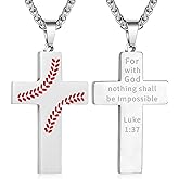 Zocomi Baseball Cross Necklace for Boys Men, Stainless Steel Cross Pendant Chain 24 Inches, Inspirational Bible Verse Religious Gift