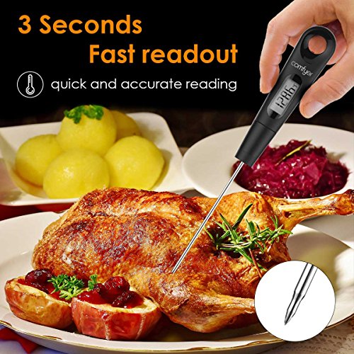 Meat Thermometer, COMFYER 2 In 1 Food Cooking Instant Read Thermometer With Stainless Steel Wire Whisk, 6.5 Inch Probe For Candy BBQ Grill Kitchen Smoker Oven Fry Food Milk Homebrewing