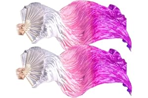 Anlising 1 Pair Belly Dance Silk Veil Fans, Women Silk Belly Dance Fan, Women Belly Dance Fan Veil, Handmade Silk Dance Fan, Bamboo Long Fans Veils, Long Silk Fan,for Belly,National Dance