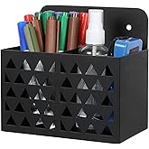 MyGift Dry Erase Marker Holder Wall Mounted with Triangle Cutout Design Modern Black Metal 2 Compartment Office Supplies Storage Bin Organizer, Desktop Pen Pencil Holder