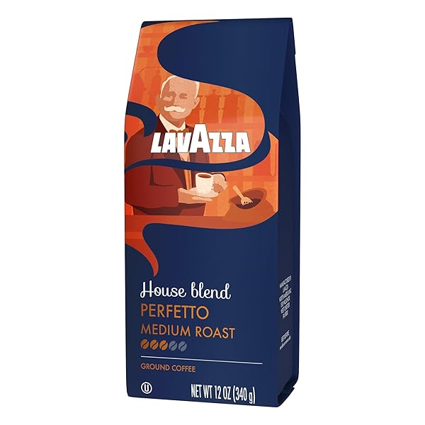 LAVAZZA HOUSE BLEND PERFETTO GROUND COFFEE 12OZ BAG, MEDIUM ROAST, FULL-BODIED, INTENSITY 3/5, 100% ARABICA, IDEAL FOR DRIP BREWERS, (PACK OF 1) – PACKAGE MAY VARY