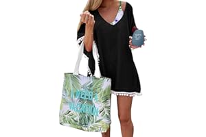 Adreamly Women's Pom Pom Trim Kaftan Chiffon Swimwear Beach Cover Up