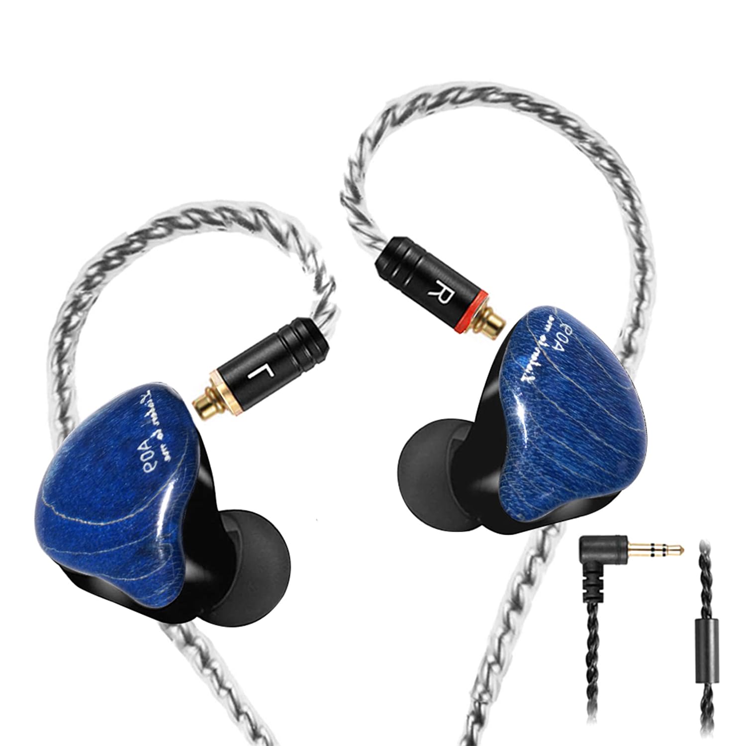 Famedy in-Ear Monitors, Wired Earbuds Headphones, in-Ear Earphone Dual Drivers with MMCX Detachable Cables, Noise Cancelling IEM Earphones for Musicians Singers Drummers(Blue Solid Wood)