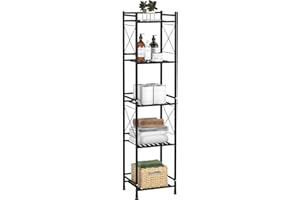 TZAMLI 5 Tier Shelving Unit, Free-Standing Bathroom Storage Shelves, Metal Heavy Duty Storage Rack Shelf for Small Space Kitchen Balcony Dorm, Matte Black