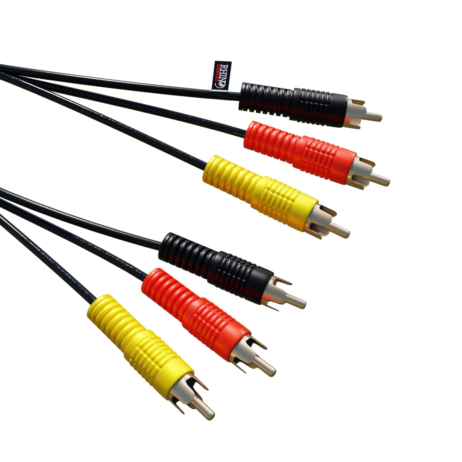 rhinocables 3 RCA to 3 RCA Phono Composite Audio Video AV Stereo Cable Triple 3 x Red, Yellow, Black/White Connector Plugs (20m)