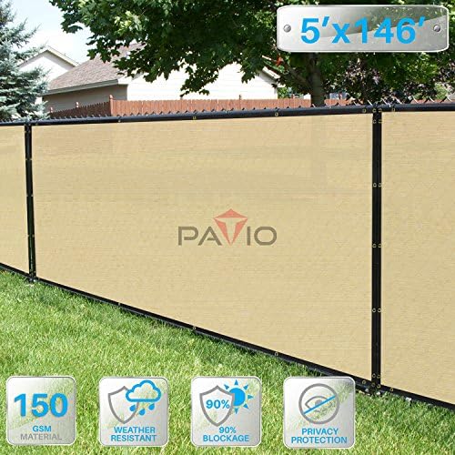 Patio Paradise 5' x 146' Tan Beige Fence Privacy Screen, Commercial Outdoor Backyard Shade Windscreen Mesh Fabric with brass Gromment 85% Blockage- 3 Years Warranty (Customized Sizes Available)