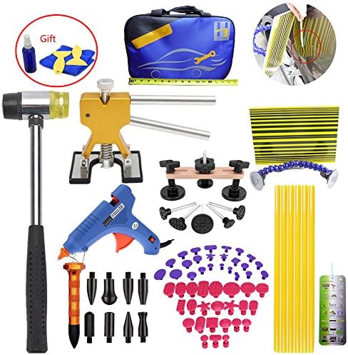 VTOLO  42 Pcs DIY Paintless Dent Remover Tool Kit with Dent Lifter Tab Down Tools Lined Dent Board Bridge Puller for Automobile Body Motorcycle Refrigerator Washing Machine