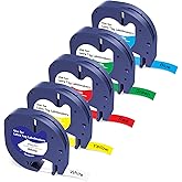 TITBIT Labels Compatible with DYMO Letratag 200B Refills Colored Work for DYMO 100H 100T QX50 XR XM Label Maker Tape Plastic White/Blue/Yellow/Red/Green,91331 91332 91333 91334 91335,1/2”x13',5-Pack