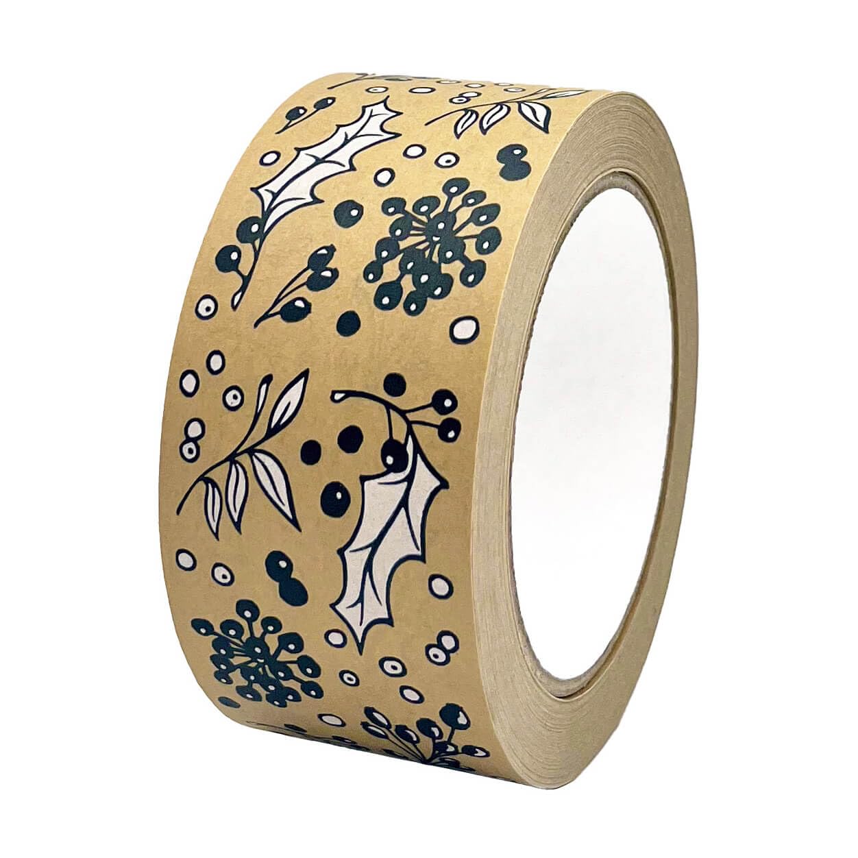 INKKIN Christmas Winter Berries and Festive Holly Pattern Paper Packing Tape (50mm)